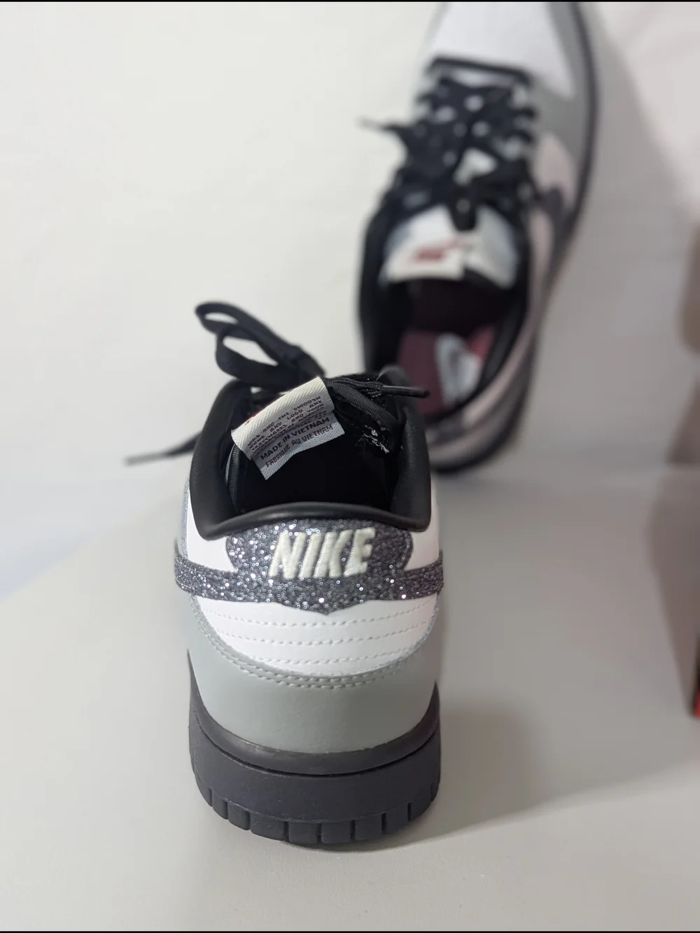 Nike Dunk Low LX Glitter Swoosh White Gray Black Women's 10 Men's 8.5 NIB